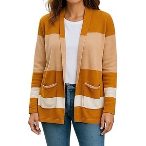 Verve Amí Striped Open Front Cardigan - Size L- preloved